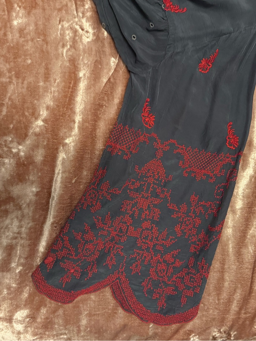 Johnny Was Sheer Charcoal Tunic with Red Embroidery L - Picture 4 of 5
